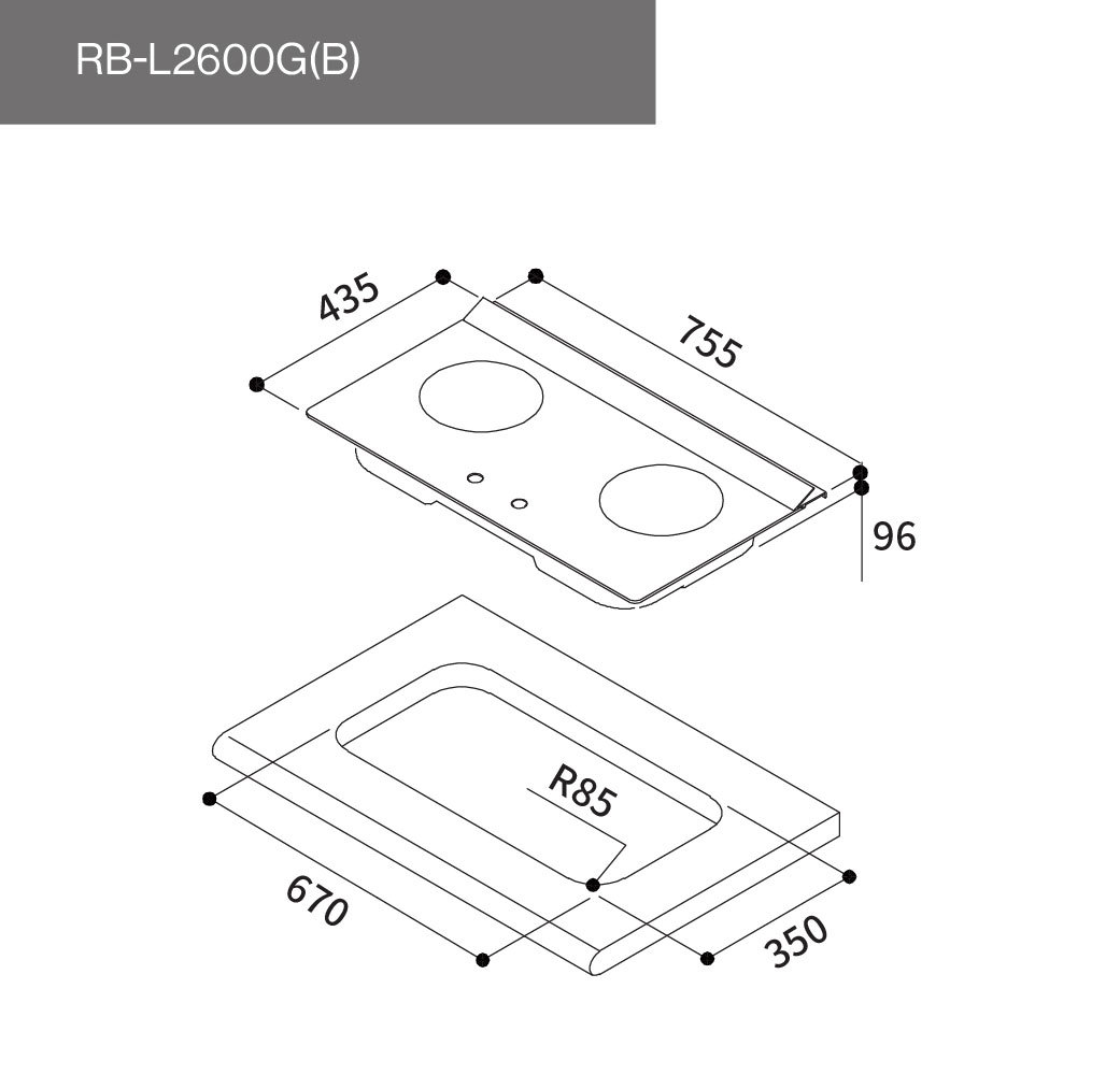 林內 RB-L2600G(B) 檯面式彩焱玻璃雙口爐  彩焱系列 安裝與拆除舊機另計