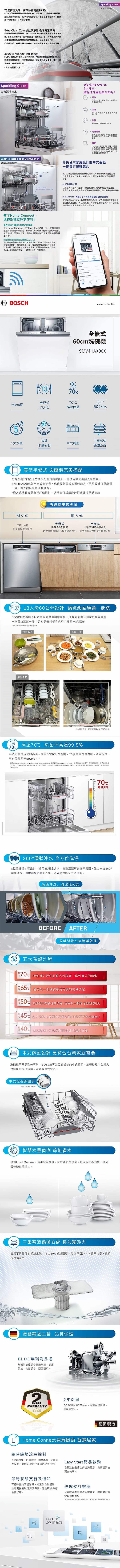 BOSCH 博世 SMV4HAX00X 全嵌式洗碗機 13人份 60cm寬 含基本安裝 需自備門板