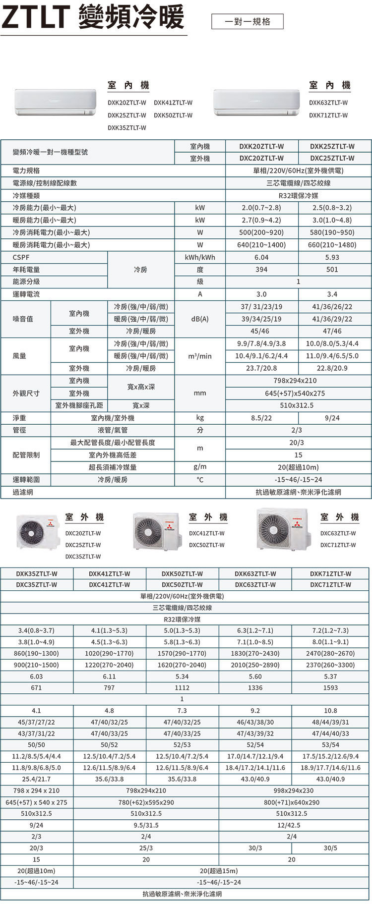 三菱重工 DXC41ZTLT-W 6坪適用 朝日系列ZTLT 變頻冷暖冷氣 DXK41ZTLT-W