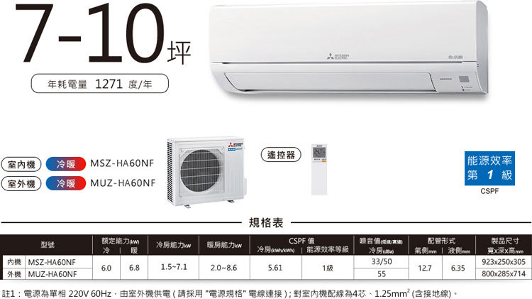 三菱電機 MUZ-HA60NF 9坪適用 靜音大師HA系列 冷暖 空調 MSZ-HA60NF