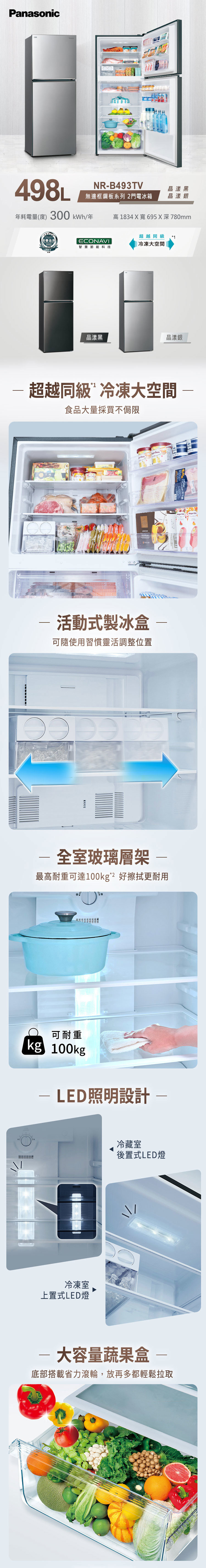 國際 NR-B493TV 冰箱 498L 2門 雙門 變頻 ECONAVI