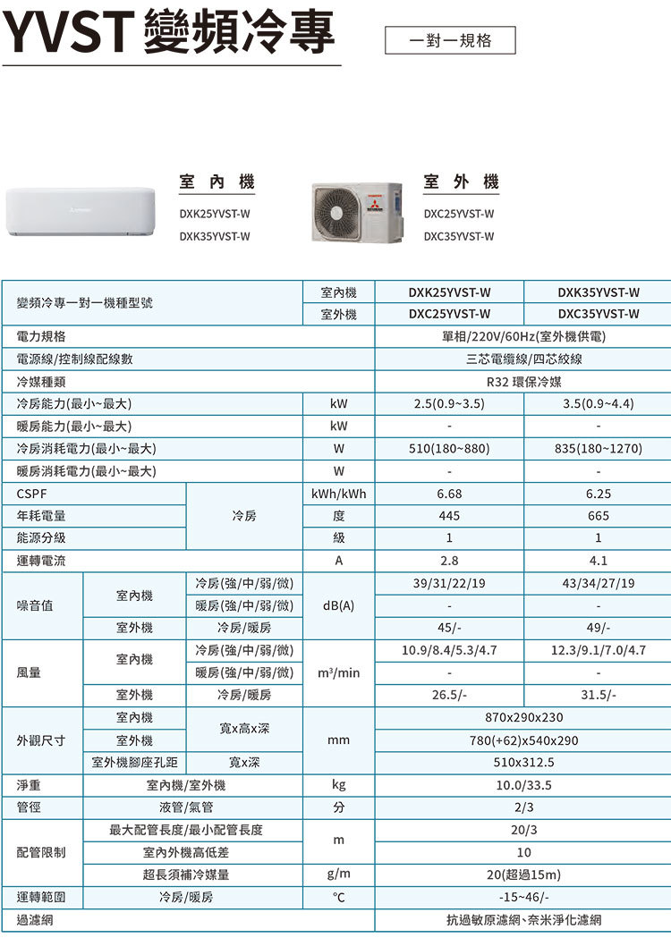 三菱重工 DXC25YVST-W 3.5坪適用 晴空系列YVST變頻冷專冷氣 DXK25YVST-W