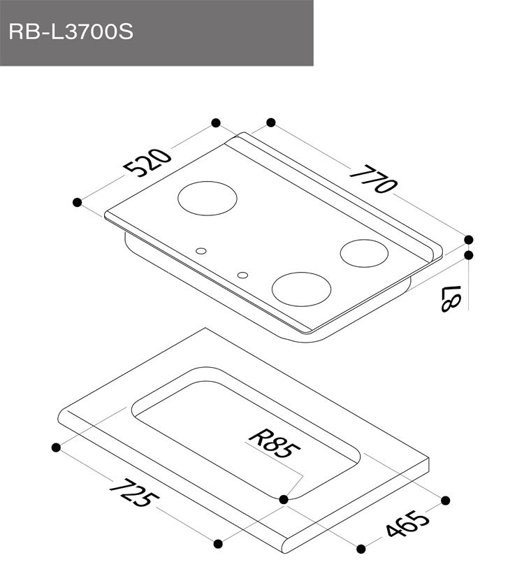 林內 RB-L3700S(L) 檯面式彩焱不銹鋼三口爐 彩焱系列 左單口 安裝與拆除舊機另計