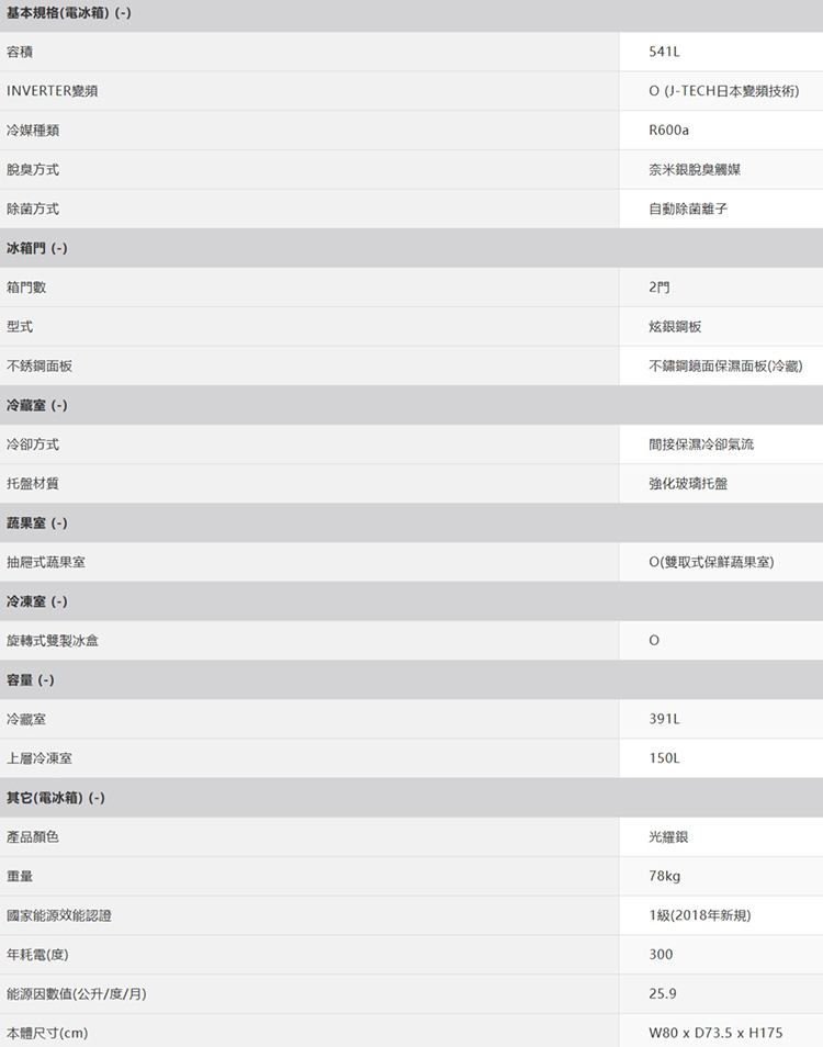 夏普 SJ-SD54V-SL 變頻雙門電冰箱 541L 自動除菌離子 能源效率第1級