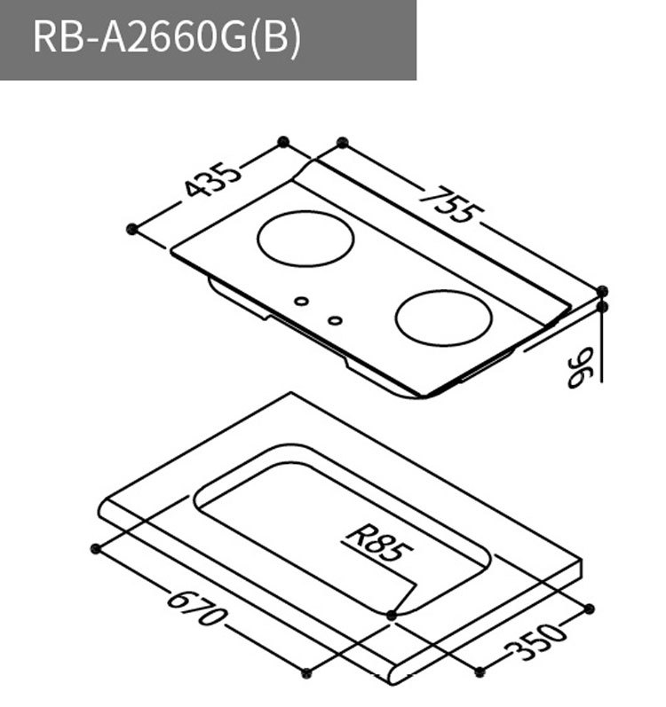 林內 RB-A2660G(B) 檯面式緻溫玻璃雙口爐 緻溫系列 安裝與拆除舊機另計