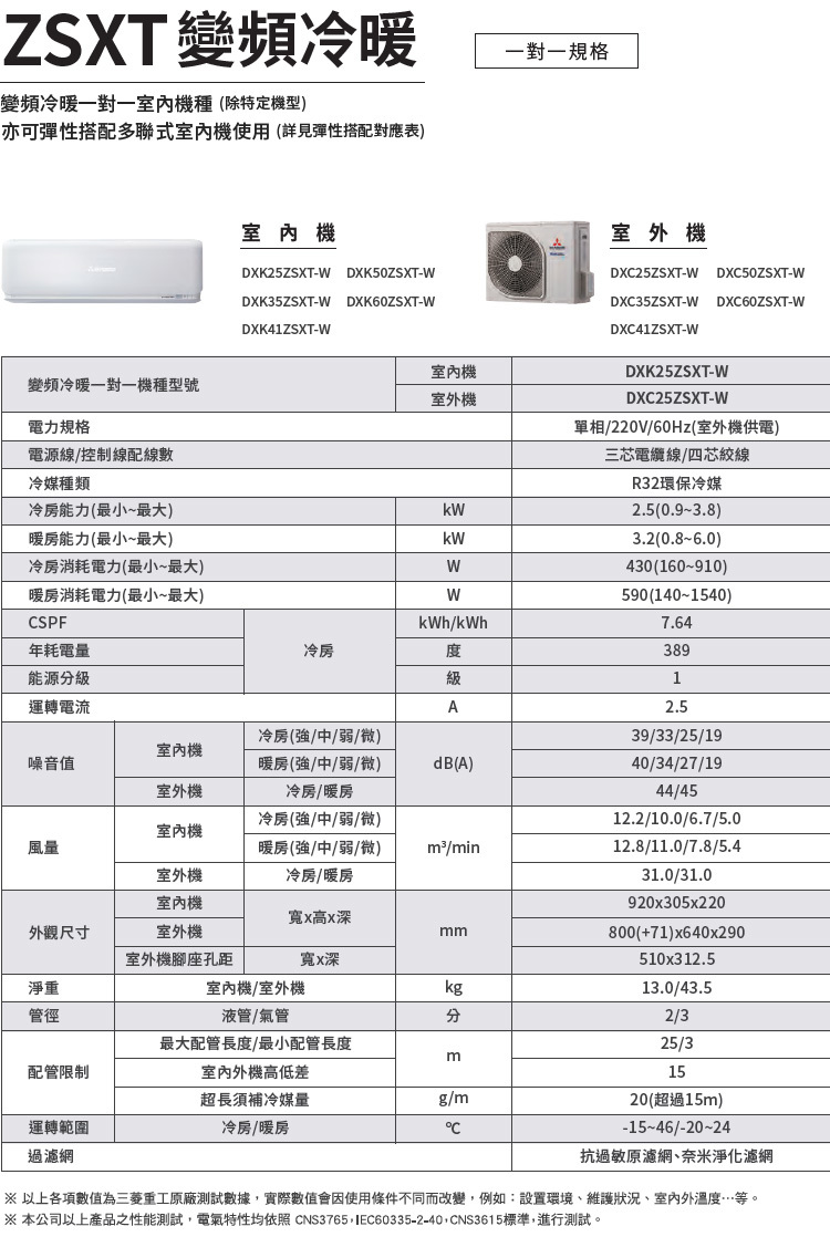 三菱重工 DXC25ZSXT-W 3.5坪適用 未來系列ZSXT變頻冷暖冷氣 DXK25ZSXT-W