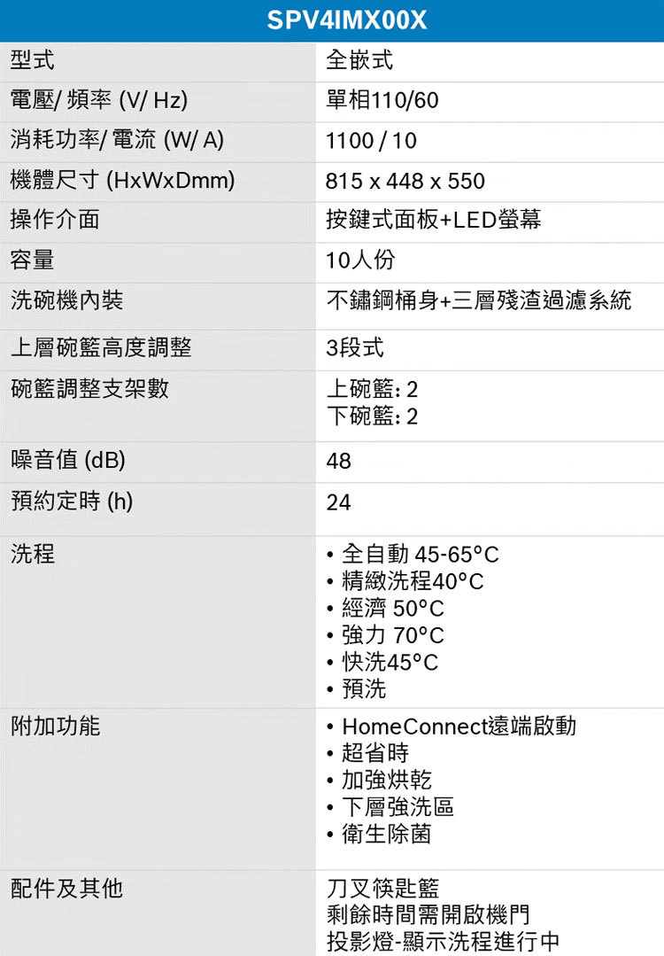 BOSCH 博世 SPV4IMX00X 全嵌式洗碗機 10人份 45cm寬 含基本安裝 需自備門板