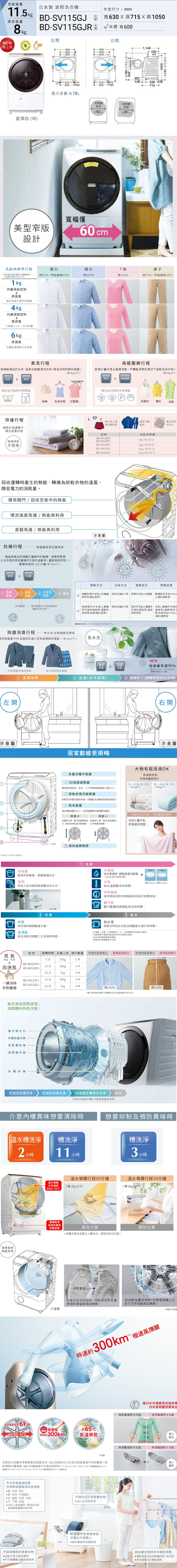 日立 BDSV115GJR 洗衣機 11.5kg 滾筒 洗脫烘 右開 日製