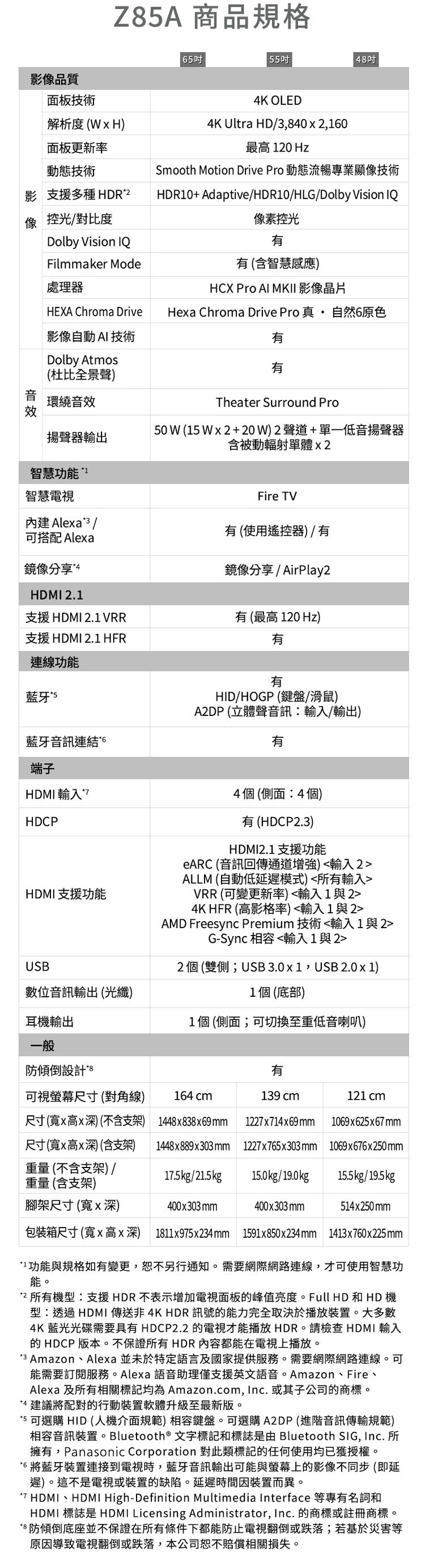 國際 TV-55Z85AGT 智慧顯示器 55吋 4K OLED HDR 不含視訊盒