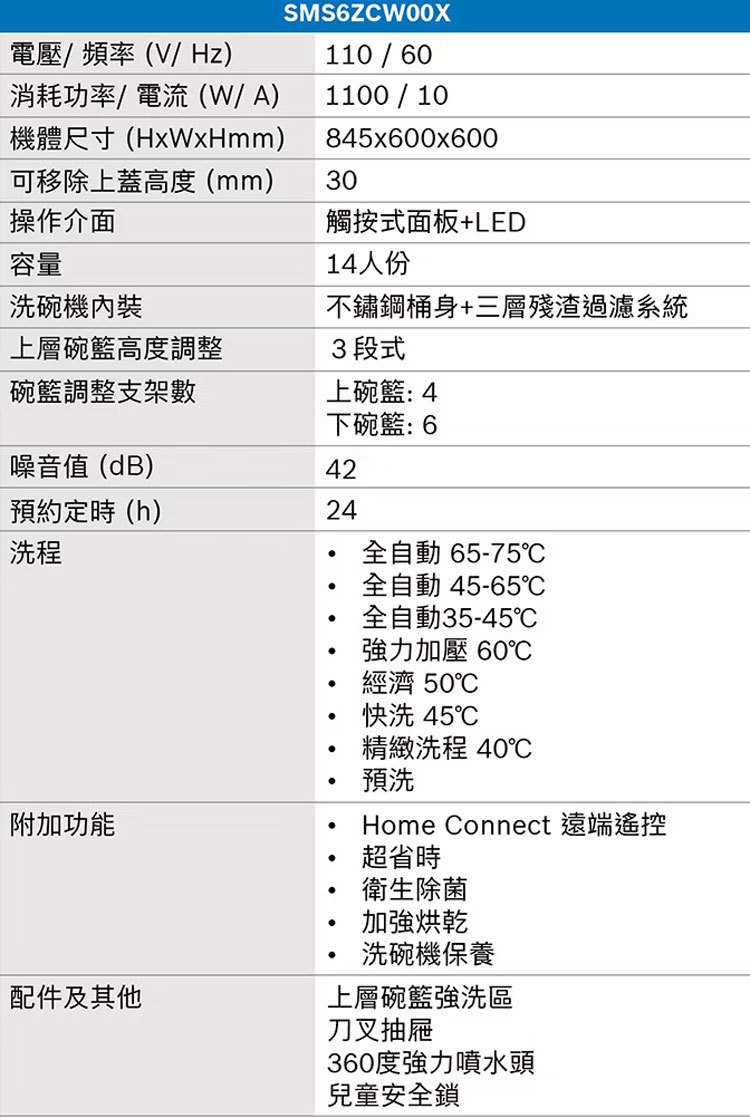 BOSCH 博世 SMS6ZCW00X 沸石洗碗機 獨立式 14人份 沸石烘乾 含基本安裝