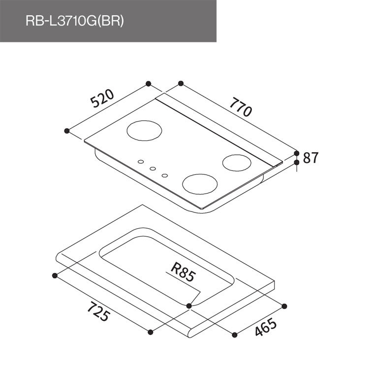 林內 RB-L3710G(BR) 檯面式彩焱玻璃三口爐 彩焱系列 右單口 安裝與拆除舊機另計