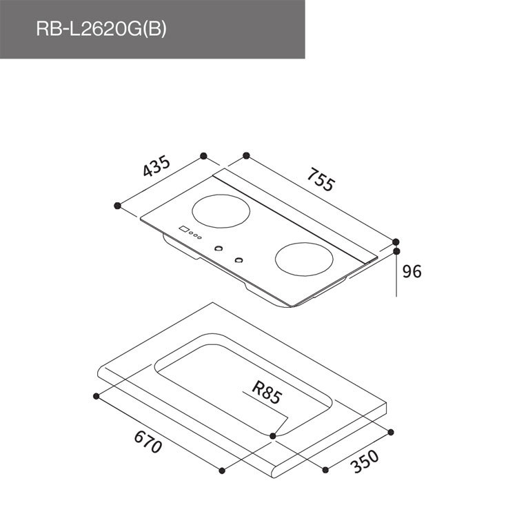 林內 RB-L2620G(B) 檯面式彩焱玻璃雙口爐 彩焱系列 安裝與拆除舊機另計