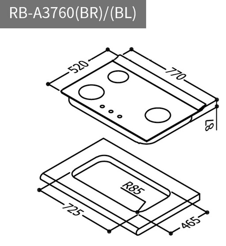 林內 RB-A3760G(BL) 檯面式緻溫玻璃三口爐 緻溫系列 左單口 安裝與拆除舊機另計