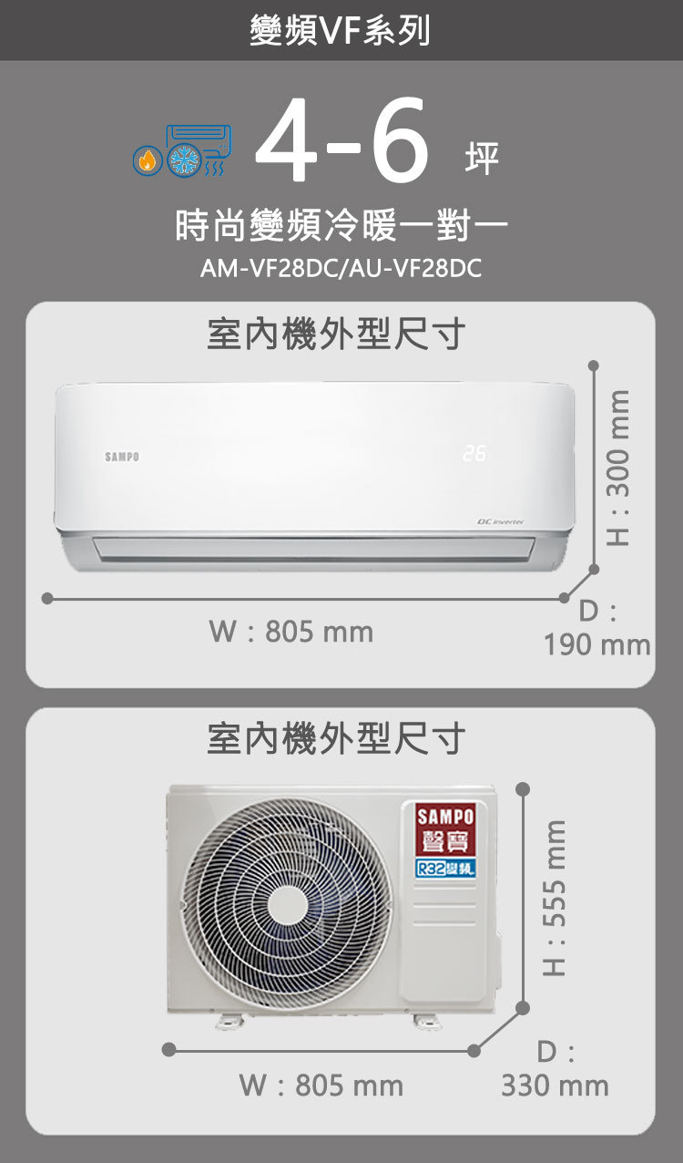 聲寶 AU-VF28DC 4坪適用 經典VF系列 變頻 冷暖 空調 AM-VF28DC