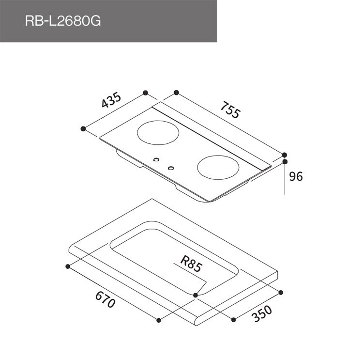 林內 RB-L2680G(B) 檯面式彩焱玻璃雙口爐 彩焱系列 安裝與拆除舊機另計