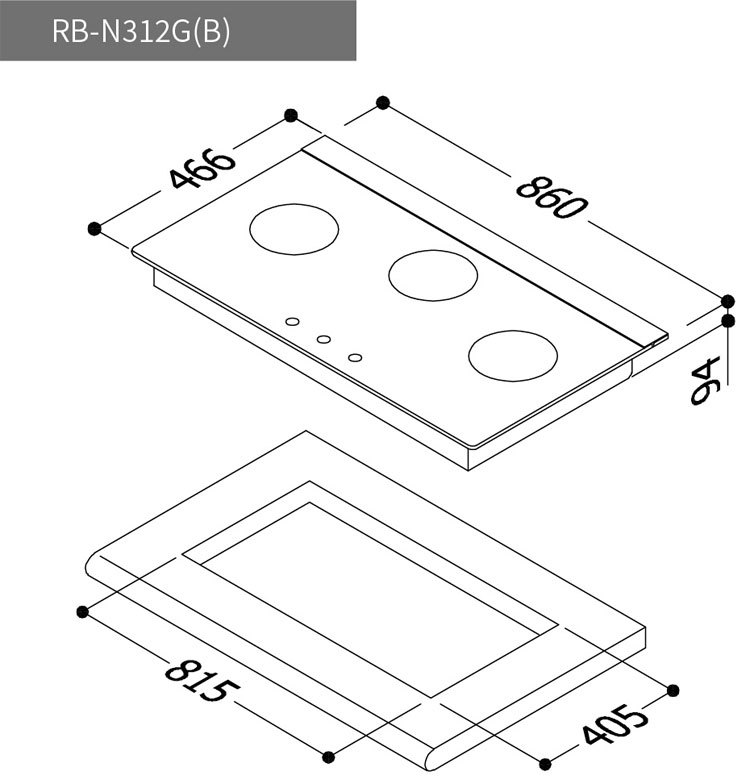 林內 RB-N312G(B) 檯面式內焰玻璃三口爐 內焰系列 安裝與拆除舊機另計