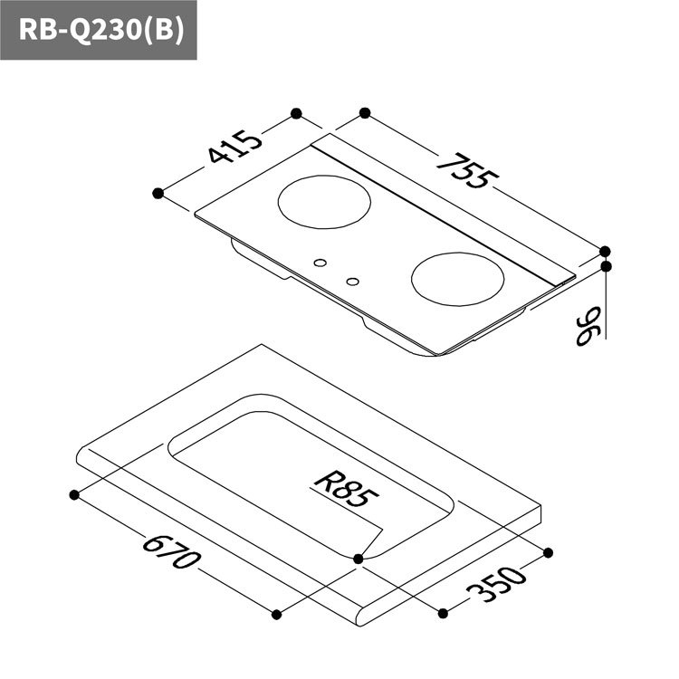 林內 RB-Q230G(B)  檯面式感溫玻璃雙口爐 感溫系列 安裝與拆除舊機另計