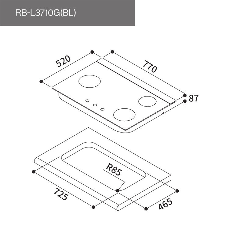 林內 RB-L3710G(BL) 檯面式彩焱玻璃三口爐 彩焱系列 左單口 安裝與拆除舊機另計