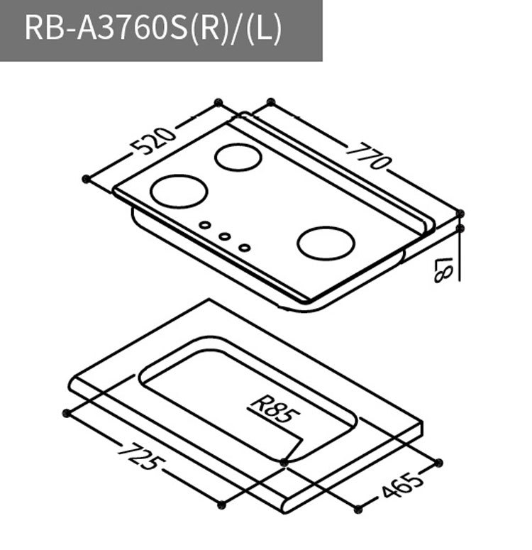 林內 RB-A3760S(L) 檯面式緻溫不銹鋼三口爐 緻溫系列 左單口 安裝與拆除舊機另計