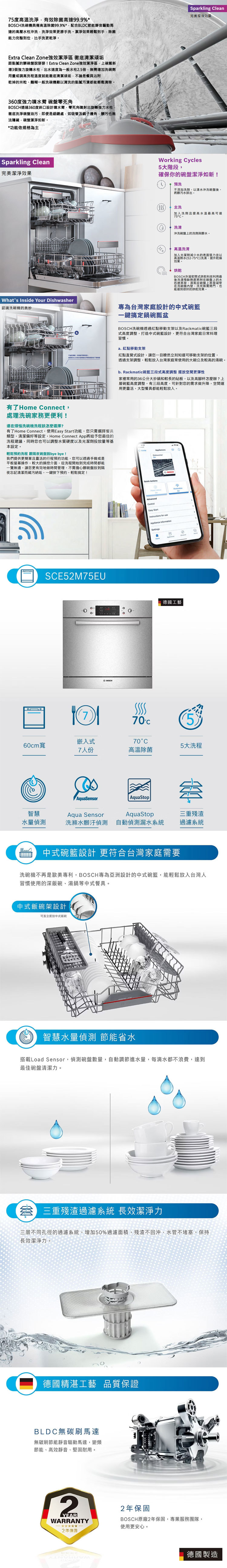 BOSCH 博世 SCE52M75EU 組合嵌入式洗碗機 寬嵌櫃式 7人份 60cm 不含安裝