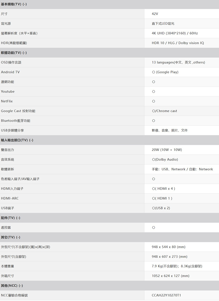 夏普 4T-C42FK1X 42吋 4K顯示器 Google TV 藍牙語音遙控器 貨到無安裝