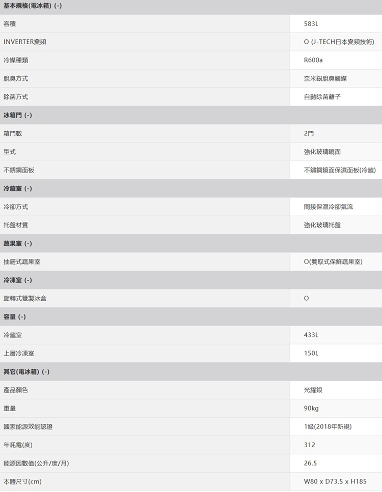 夏普 SJ-GD58V-SL 變頻雙門電冰箱 583L 自動除菌離子 能源效率第1級