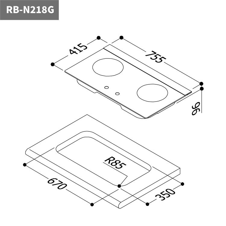 林內 RB-N218G(B) 檯面式內焰玻璃雙口爐 內焰系列 安裝與拆除舊機另計