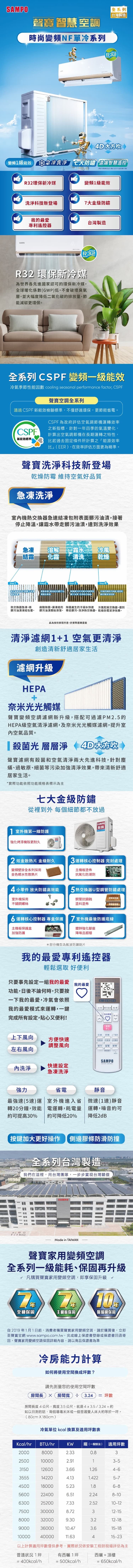 聲寶 AU-NF63D 8-9坪適用 時尚NF系列 變頻 單冷 空調 AM-NF63D