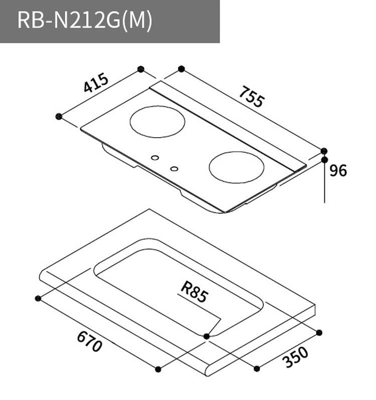 林內 RB-N212G(M) 檯面式內焰玻璃雙口爐 內焰系列 安裝與拆除舊機另計