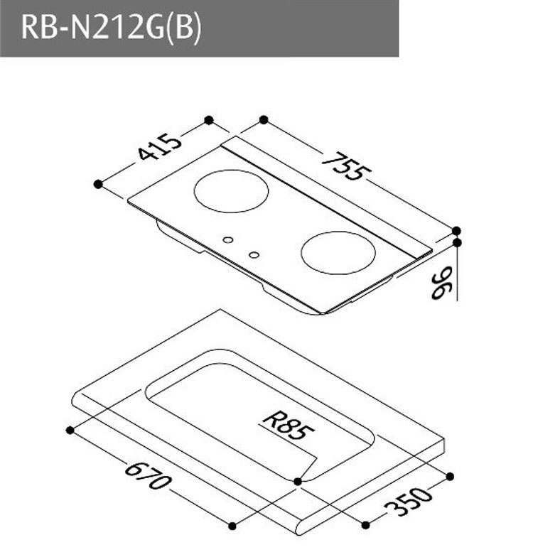 林內 RB-N212G(B) 檯面式內焰玻璃雙口爐 內焰系列 安裝與拆除舊機另計